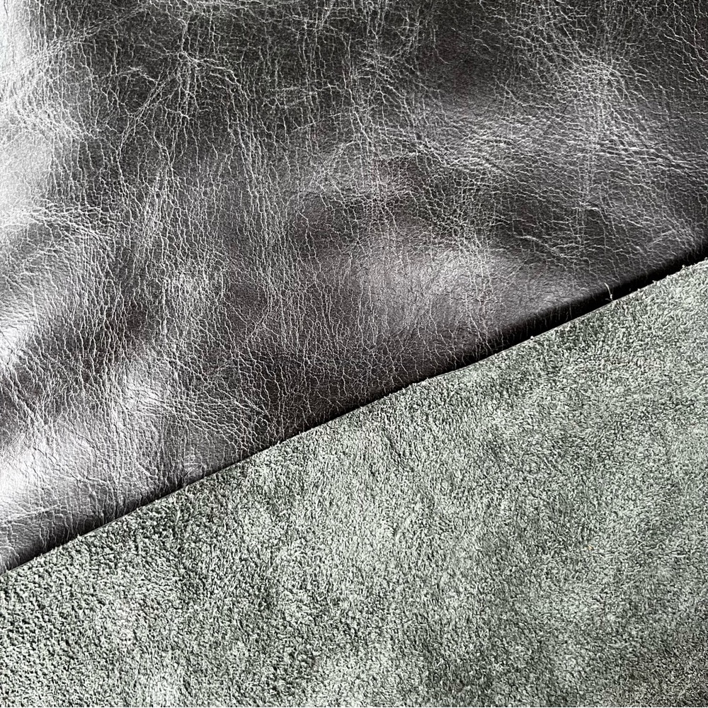 Leather Scrap Remnants Distressed Dark Green/Gray 15”x29-1/2”
